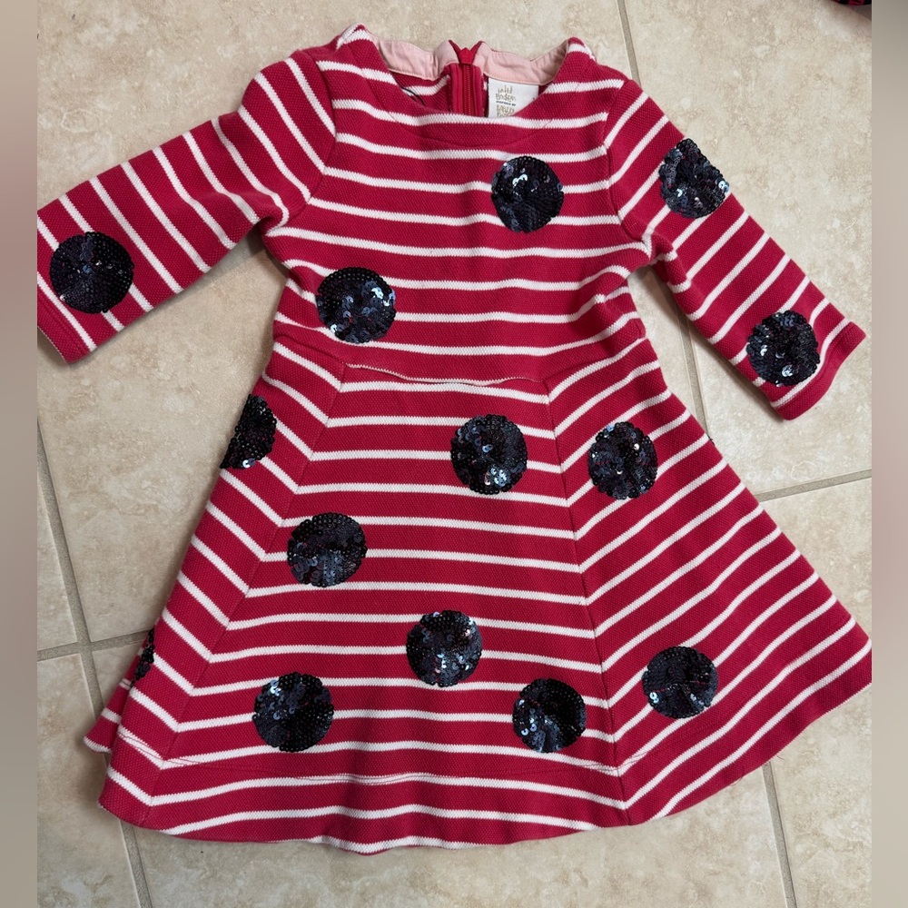 Mini Boden Red and White Striped Dress with Black Sequin Detail $25 ОBO